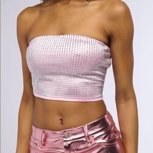 Sparkling Pink Rhinestone Handkerchief Top